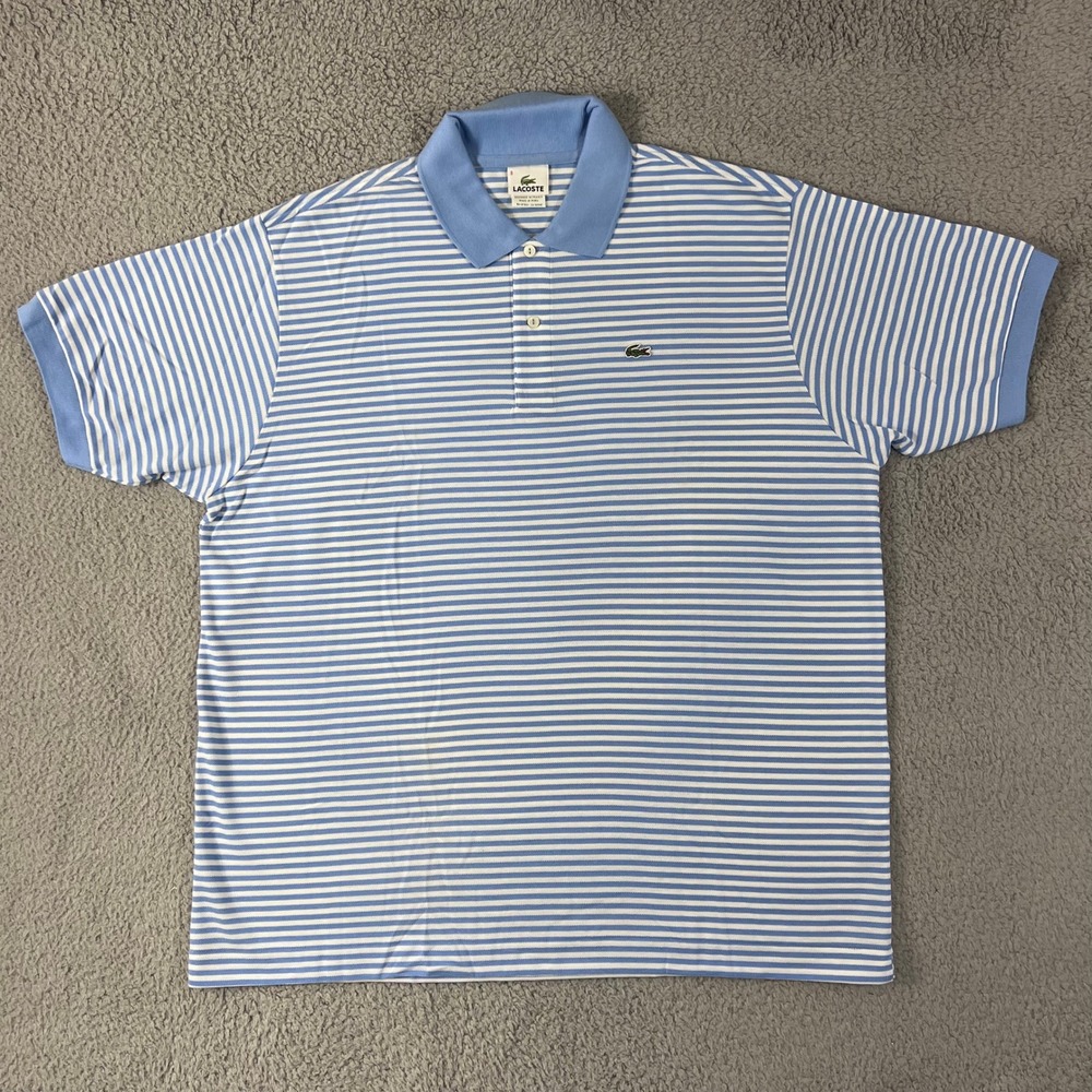 Lacoste Polo Shirt US Men 3XL (EU/2XL) Light Blue White Striped Cotton